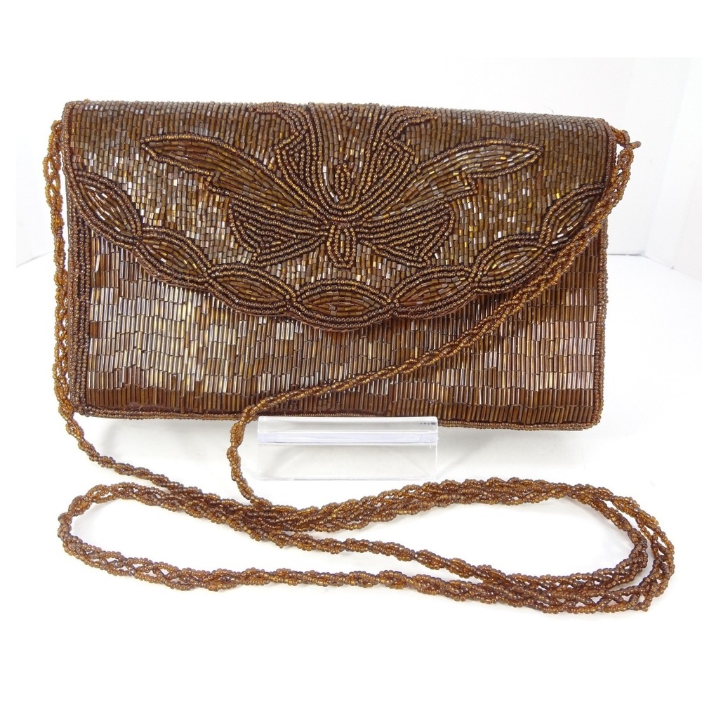 Beaded Butterfly Crossbody Clutch Bronze Excellent Vintage